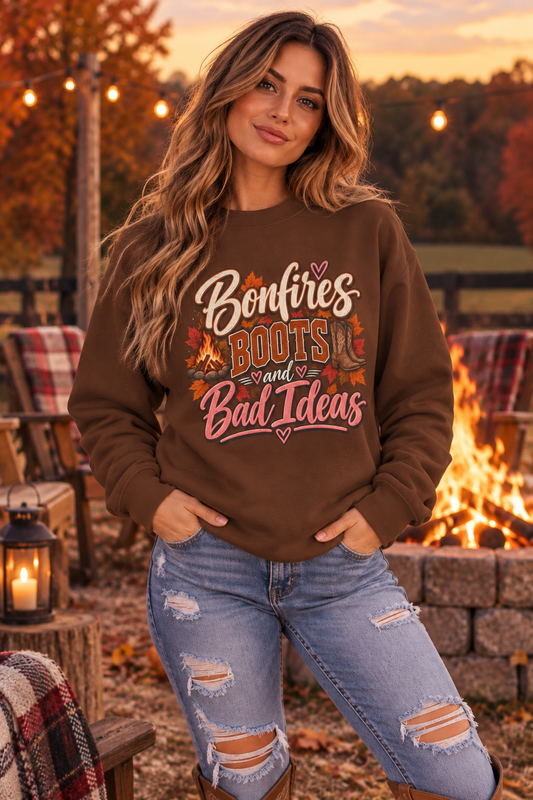 Bonfires, Boots & Bad Ideas Crewneck Sweatshirt
